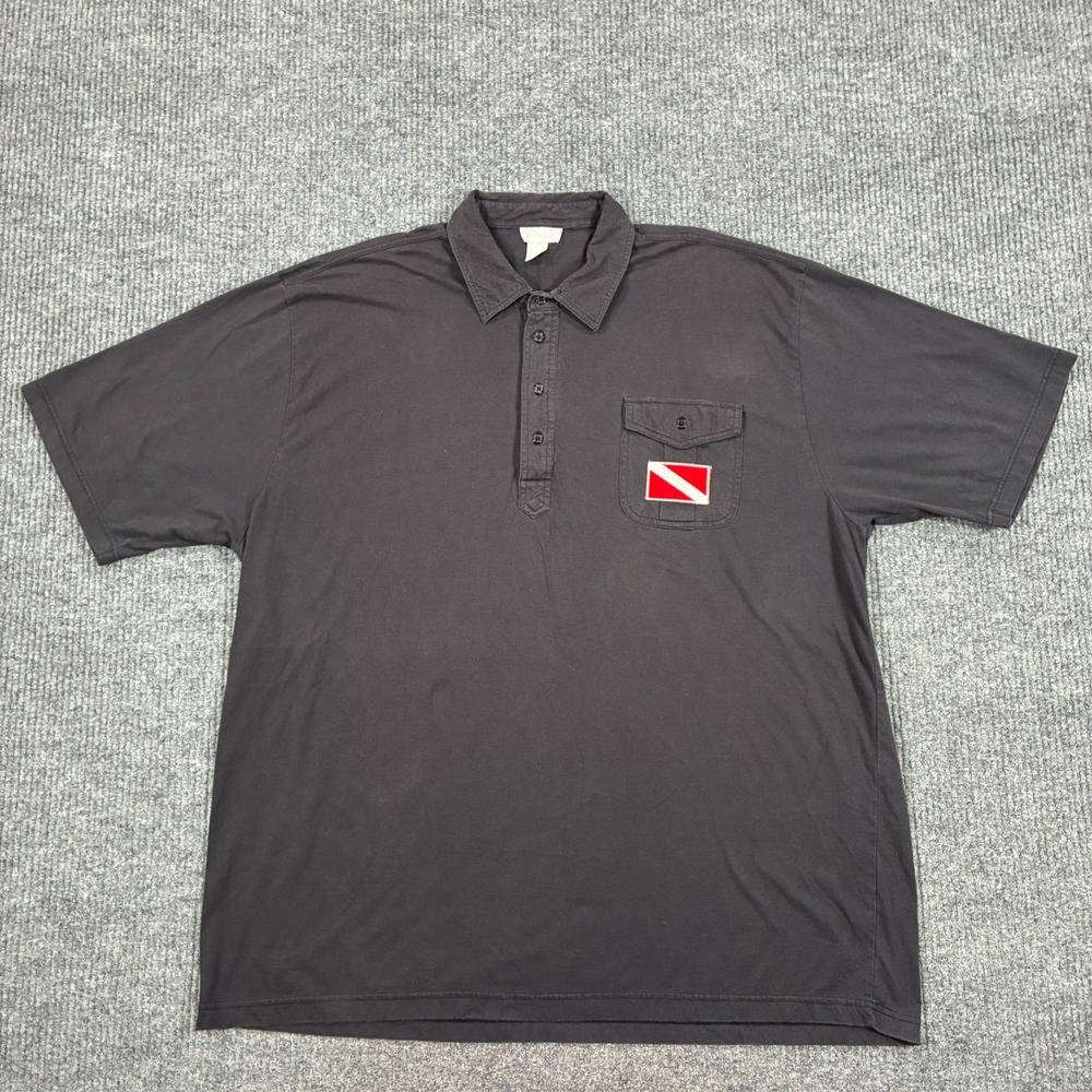 King Size Mens 3XL Black Polo Shirt Dive Flag Scuba Diver Pocket Cotton Blend